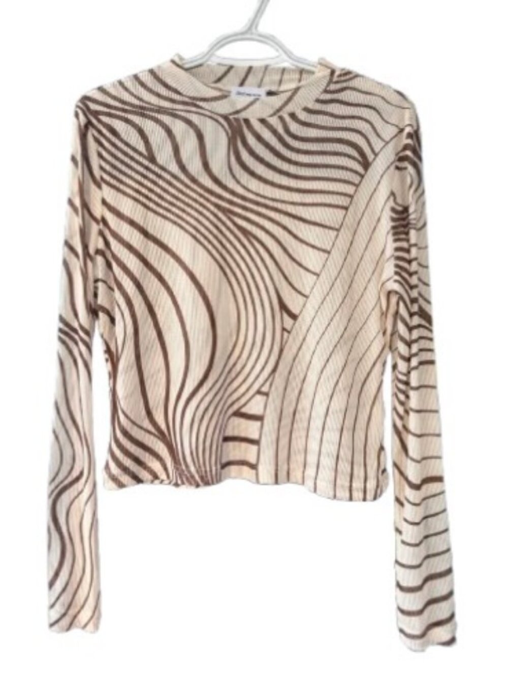 Find Me Now abstract swirl long sleeve crop top cream, brown women's size XL
